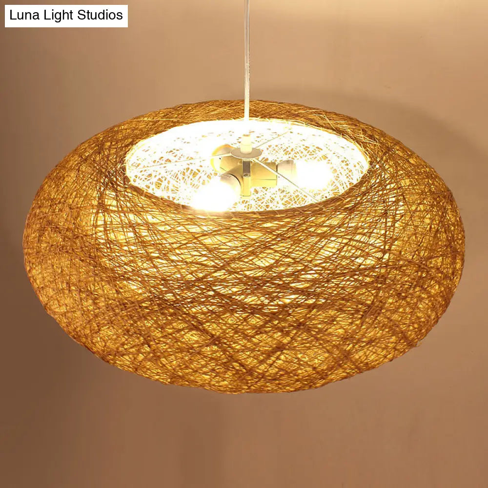 Wooden Modernist Pendant Light With Rope Suspension - Ideal For Dining Room