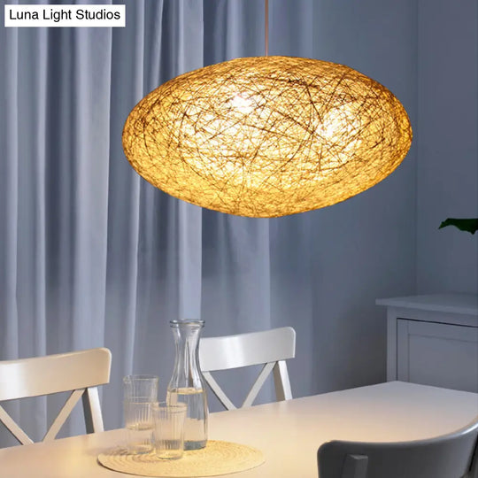 Modernist Rope Pendant Light With Wood Fixture For Dining Room