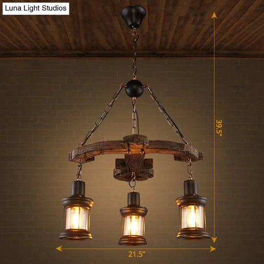 Nautical Lantern Glass Ceiling Chandelier With Wooden Suspension For Living Room Wood / Airplane