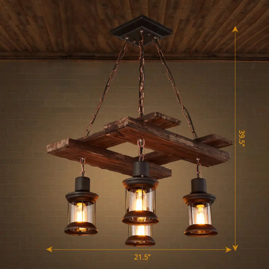 Wooden Nautical Lantern Ceiling Chandelier With Clear Glass For Living Room Wood / Rhombus