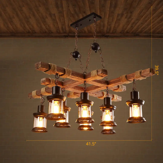 Wooden Nautical Lantern Ceiling Chandelier With Clear Glass For Living Room Wood / Square
