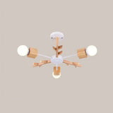 Wooden Nordic Beige Led Semi Flush Mount Ceiling Light For Bedroom 3 / Wood