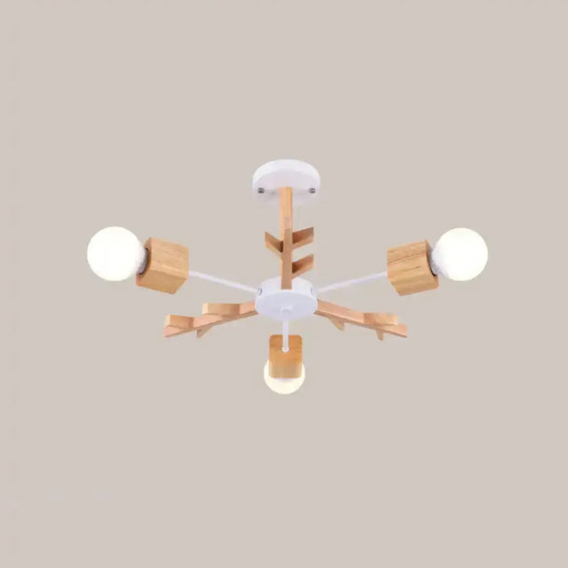 Wooden Nordic Beige Led Semi Flush Mount Ceiling Light For Bedroom 3 / Wood