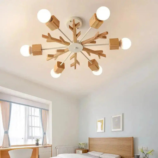 Wooden Nordic Beige Led Semi Flush Mount Ceiling Light For Bedroom 6 / Wood