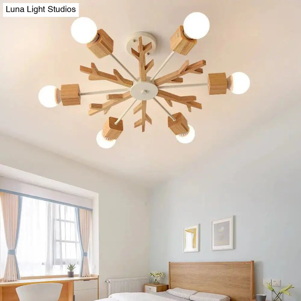 Wooden Nordic Beige Led Semi Flush Mount Ceiling Light For Bedroom 6 / Wood