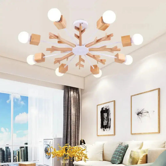 Wooden Nordic Beige Led Semi Flush Mount Ceiling Light For Bedroom 8 / Wood