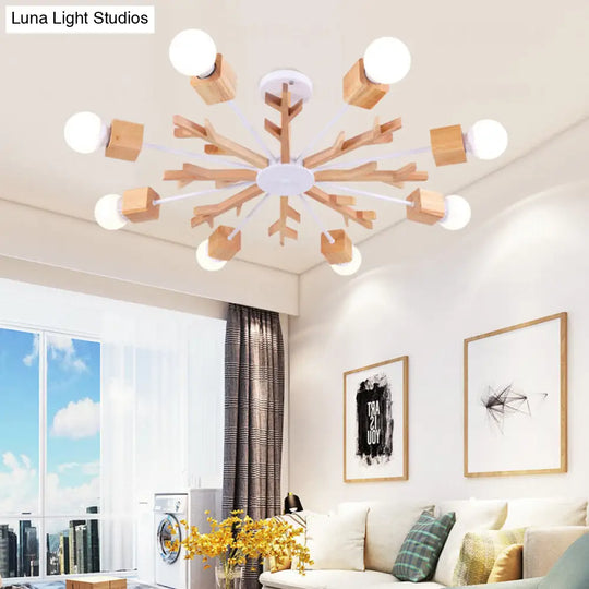 Wooden Nordic Beige Led Semi Flush Mount Ceiling Light For Bedroom 8 / Wood