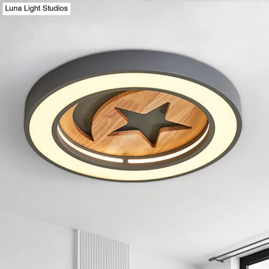 Wooden Nordic Led Ceiling Light For Baby Room With Star & Moon Elements Grey / Warm