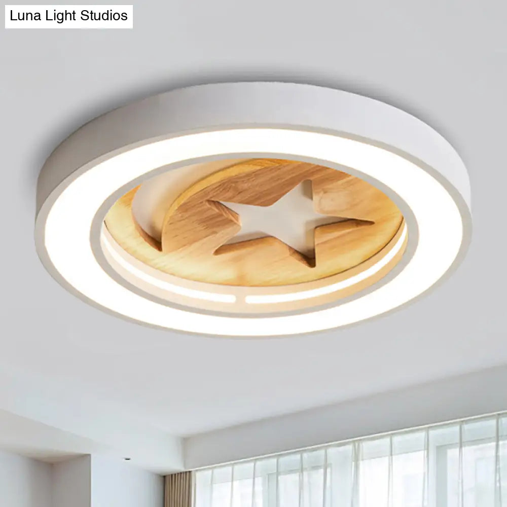 Wooden Nordic Led Ceiling Light For Baby Room With Star & Moon Elements