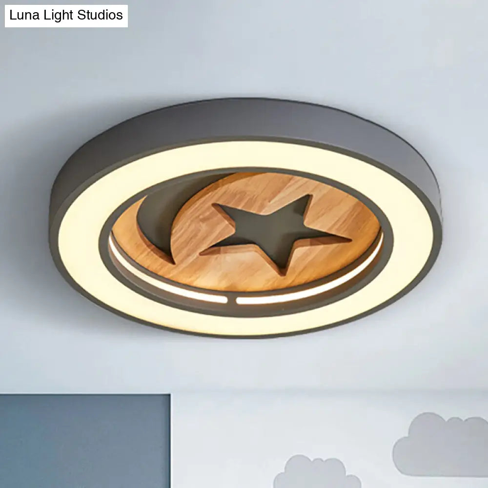 Wooden Nordic Led Ceiling Light For Baby Room With Star & Moon Elements