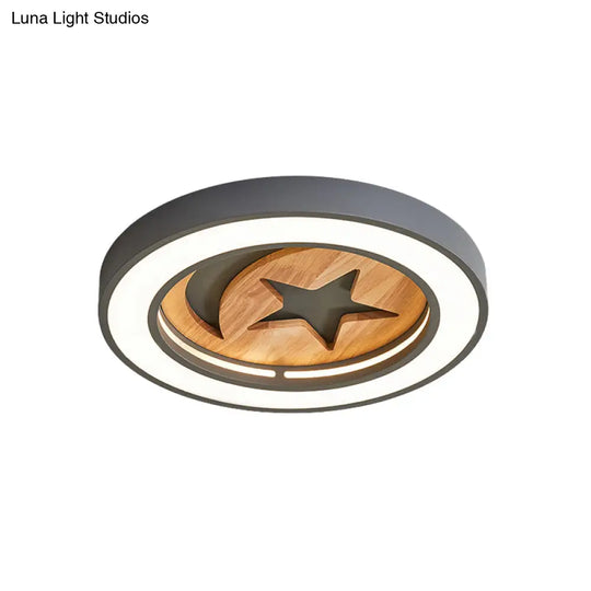 Wooden Nordic Led Ceiling Light For Baby Room With Star & Moon Elements