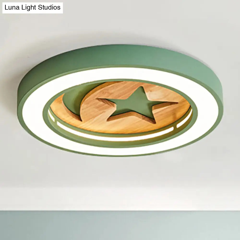 Wooden Nordic Led Ceiling Light For Baby Room With Star & Moon Elements