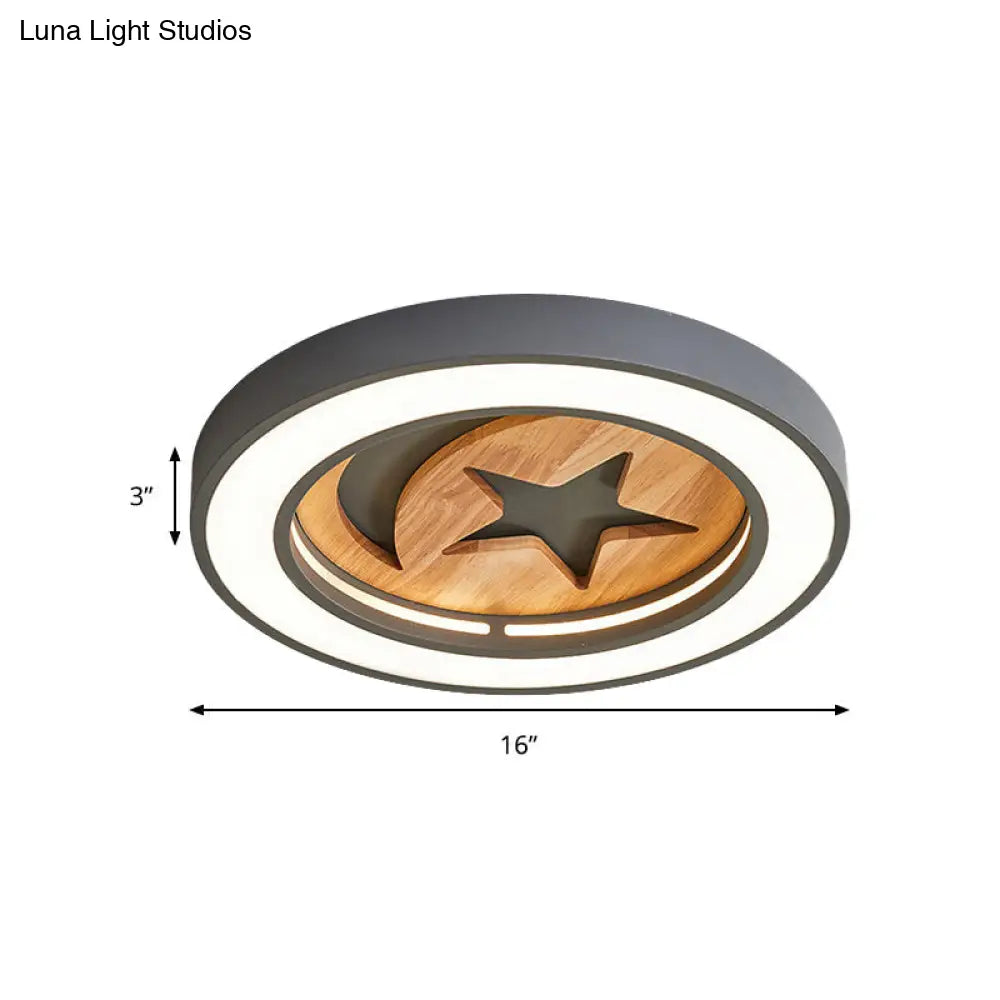 Wooden Nordic Led Ceiling Light For Baby Room With Star & Moon Elements