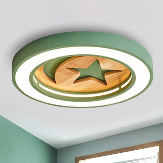 Wooden Nordic Led Ceiling Light For Baby Room With Star & Moon Elements Green / Warm