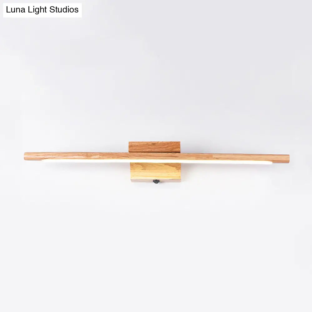 Wooden Nordic Led Vanity Sconce - Stick Shaped Wall Lighting In Beige