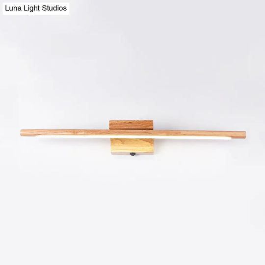 Wooden Nordic Led Vanity Sconce - Stick Shaped Wall Lighting In Beige