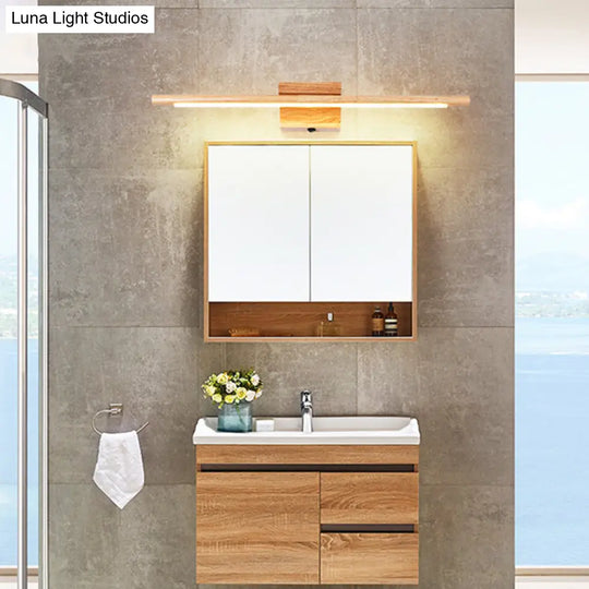 Wooden Nordic Led Vanity Sconce - Stick Shaped Wall Lighting In Beige