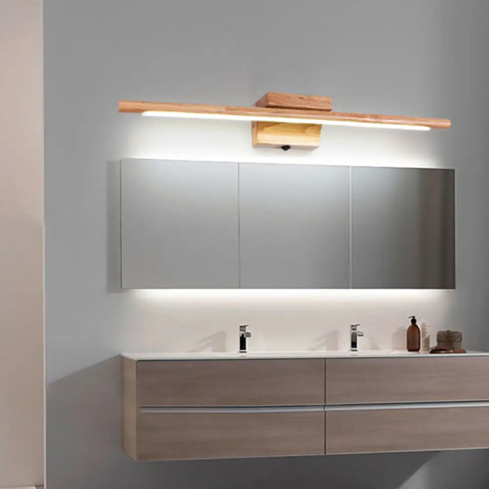 Wooden Nordic Led Vanity Sconce - Stick Shaped Wall Lighting In Beige Wood