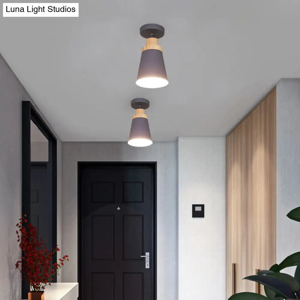 Wooden Nordic Modern Hallway Ceiling Light With Metal Shade - 1-Light Semi Flush Mount