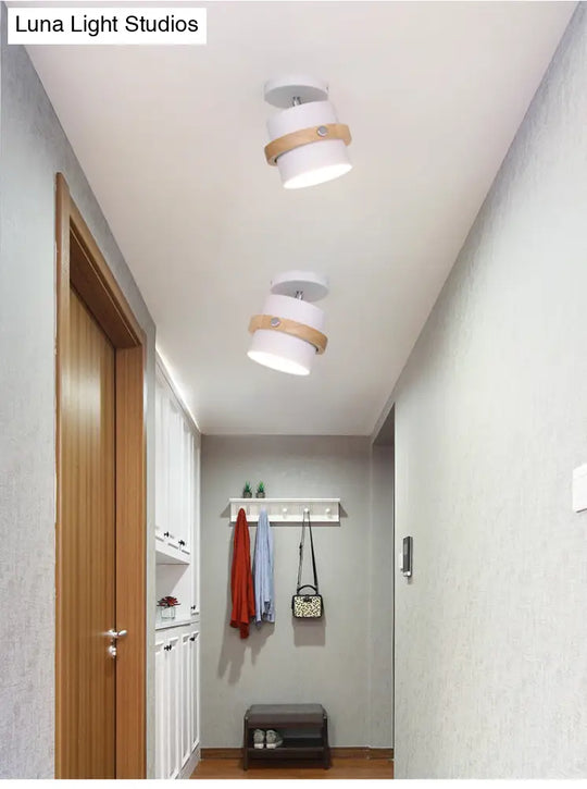 Wooden Nordic Modern Hallway Ceiling Light With Metal Shade - 1-Light Semi Flush Mount