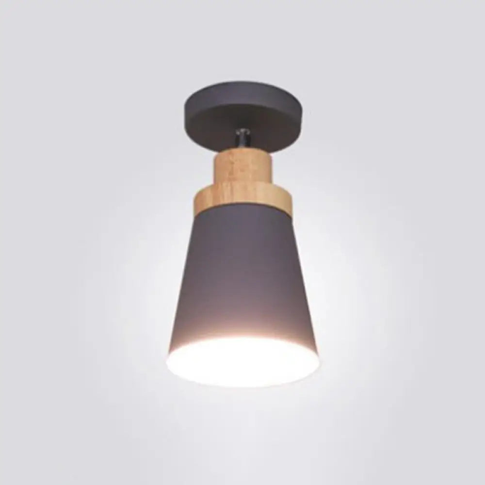 Wooden Nordic Modern Hallway Ceiling Light With Metal Shade - 1-Light Semi Flush Mount Grey / Cone