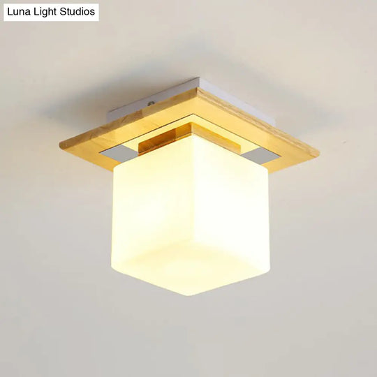 Wooden Nordic Semi Flush Ceiling Light With White Glass - Small Size / A