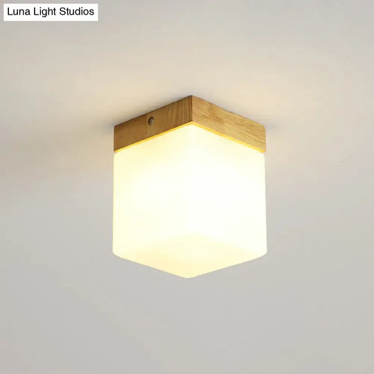 Wooden Nordic Semi Flush Ceiling Light With White Glass - Small Size / B