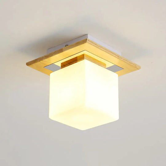 Wooden Nordic Semi Flush Ceiling Light With White Glass - Small Size / A