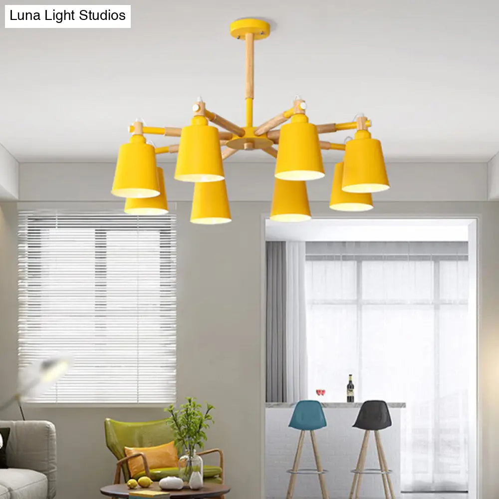 Nordic Wood Starburst Chandelier - 8-Light Ceiling Pendant With Metal Shade 8 / Yellow