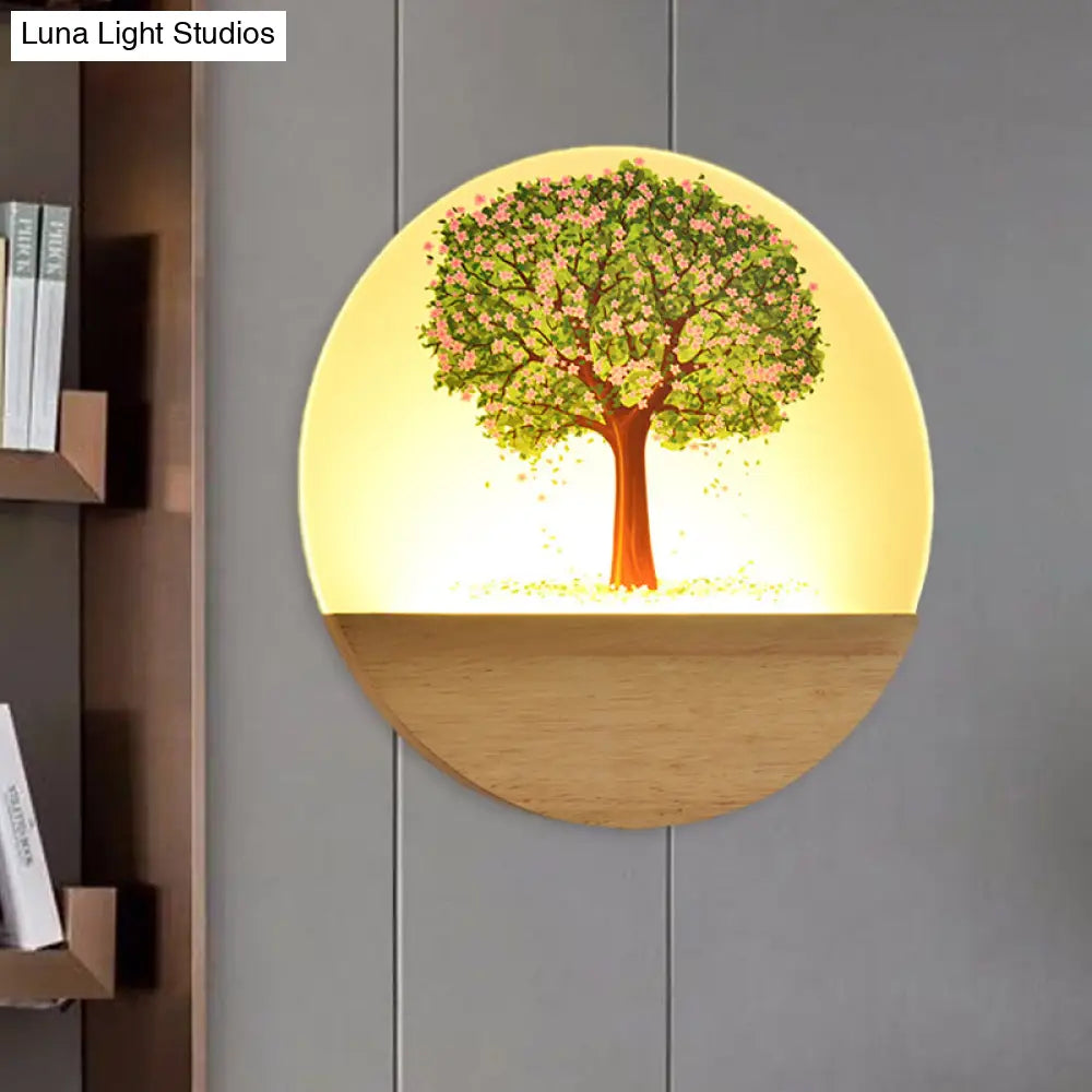 Wooden Nordic Tree Wall Light With Acrylic Led Design - Guest Room Fixture