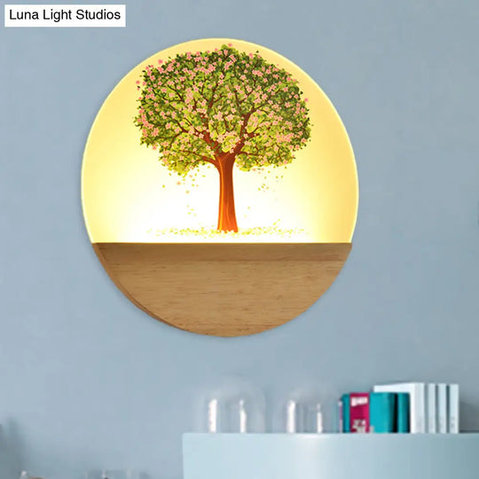 Wooden Nordic Tree Wall Light With Acrylic Led Design - Guest Room Fixture