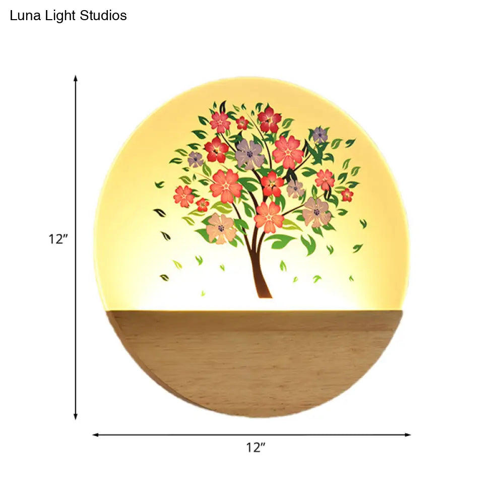 Wooden Nordic Tree Wall Light With Acrylic Led Design - Guest Room Fixture