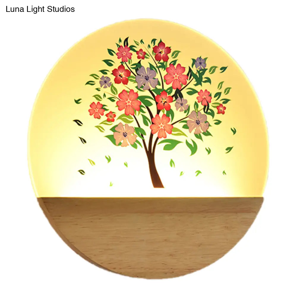 Wooden Nordic Tree Wall Light With Acrylic Led Design - Guest Room Fixture