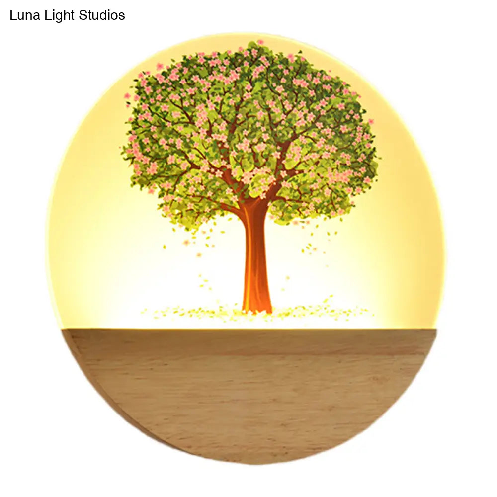 Wooden Nordic Tree Wall Light With Acrylic Led Design - Guest Room Fixture