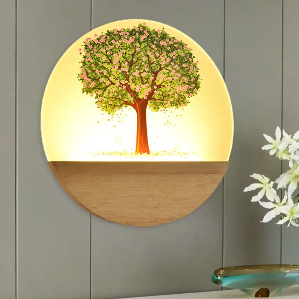 Wooden Nordic Tree Wall Light With Acrylic Led Design - Guest Room Fixture Wood / A