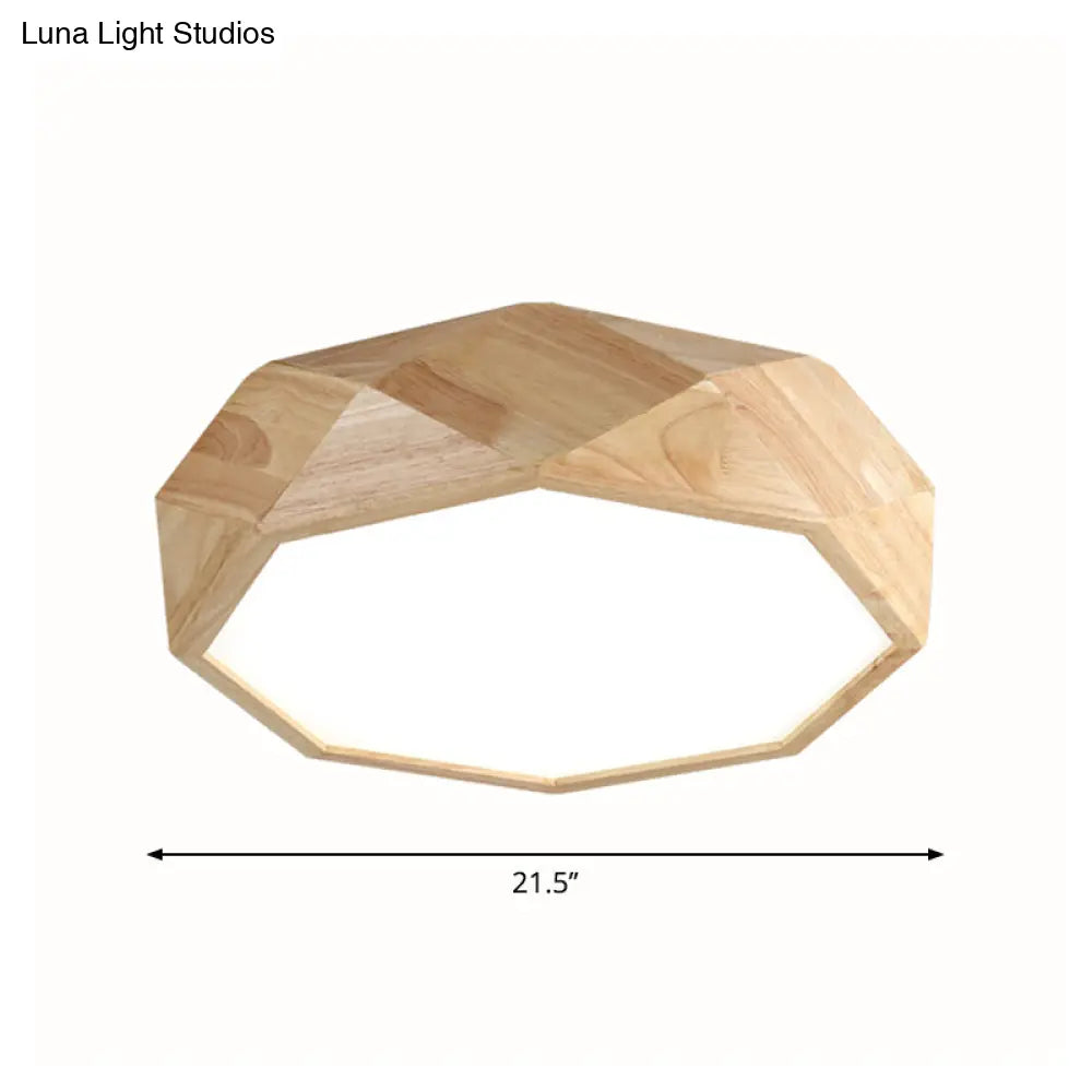 Wooden Octagon Ceiling Flushmount Lamp - Nordic Led Beige Light Fixture (18/21.5/25.5) In Warm/White