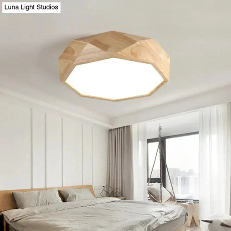 Wooden Octagon Ceiling Flushmount Lamp - Nordic Led Beige Light Fixture (18’/21.5’/25.5’) In