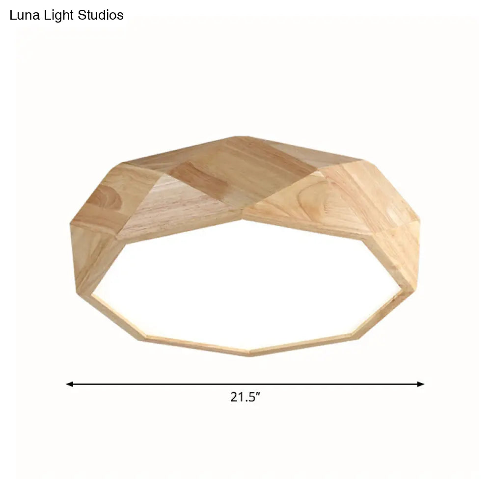 Wooden Octagon Ceiling Flushmount Lamp - Nordic Led Beige Light Fixture (18’/21.5’/25.5’) In