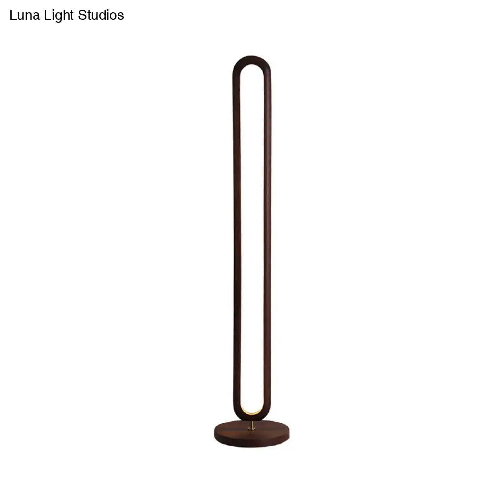 Wooden Oval Floor Reading Lamp In Simplicity Brown/Beige Led Design - Ideal For Bedside Use