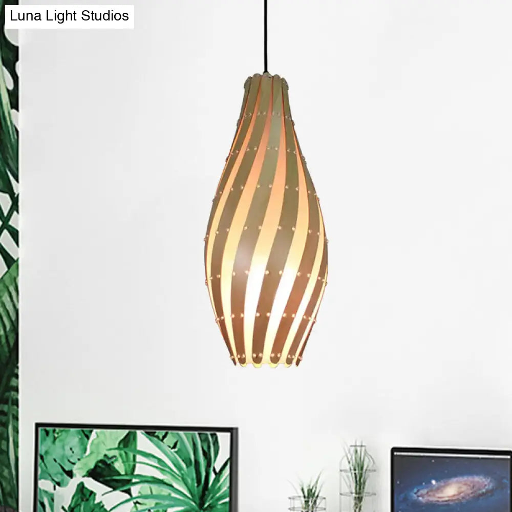 Wooden Jar Pendant Lamp With Beige Shade - Perfect For Restaurant Ceiling Lighting