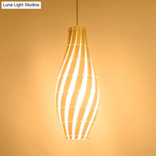 Wooden Jar Pendant Lamp With Beige Shade - Perfect For Restaurant Ceiling Lighting