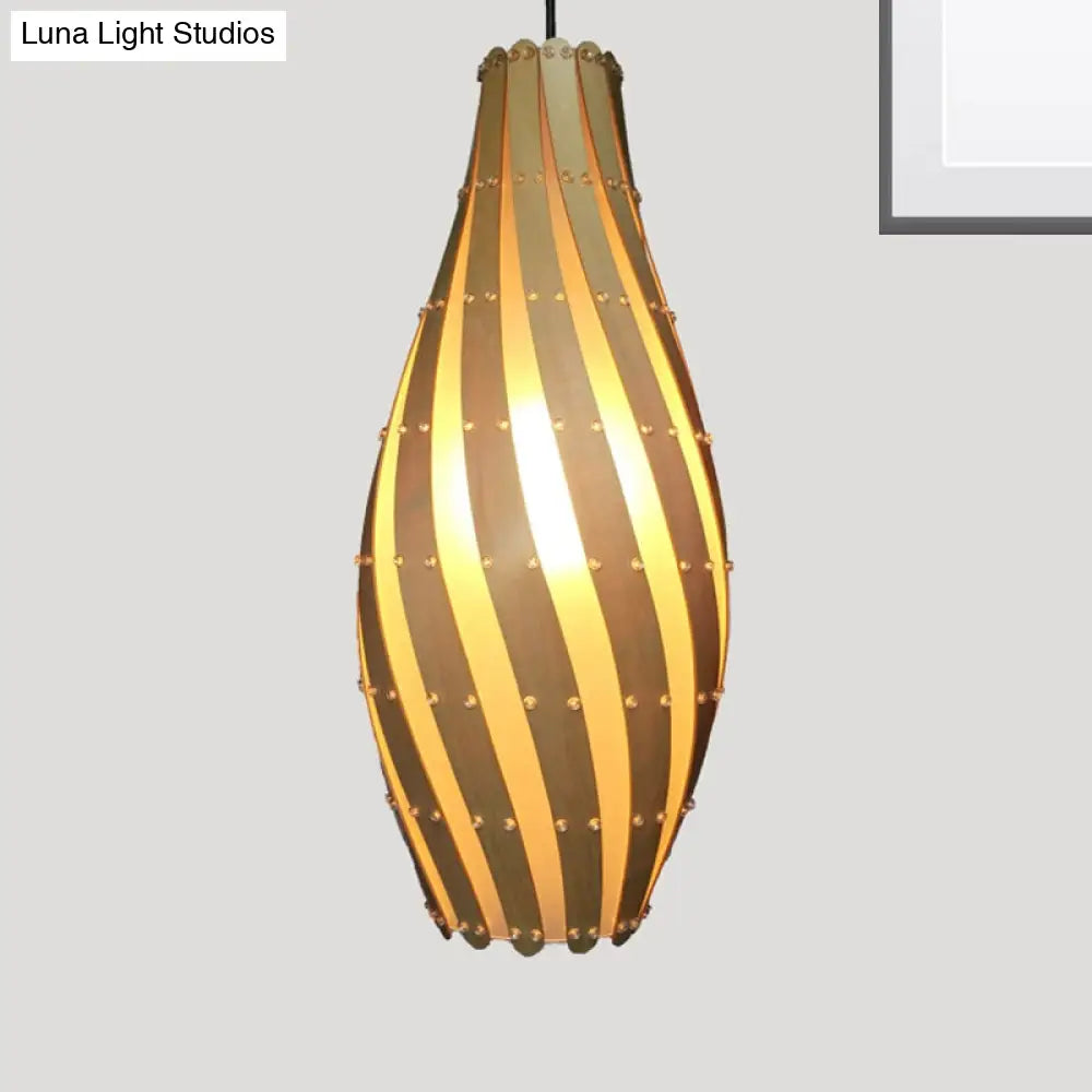 Wooden Jar Pendant Lamp With Beige Shade - Perfect For Restaurant Ceiling Lighting Wood / 8