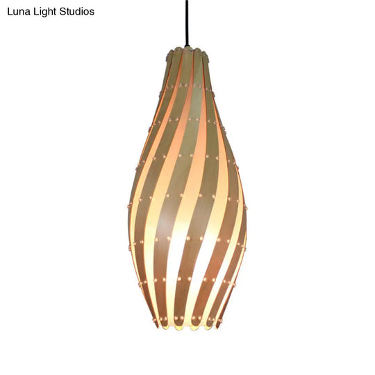 Wooden Jar Pendant Lamp With Beige Shade - Perfect For Restaurant Ceiling Lighting