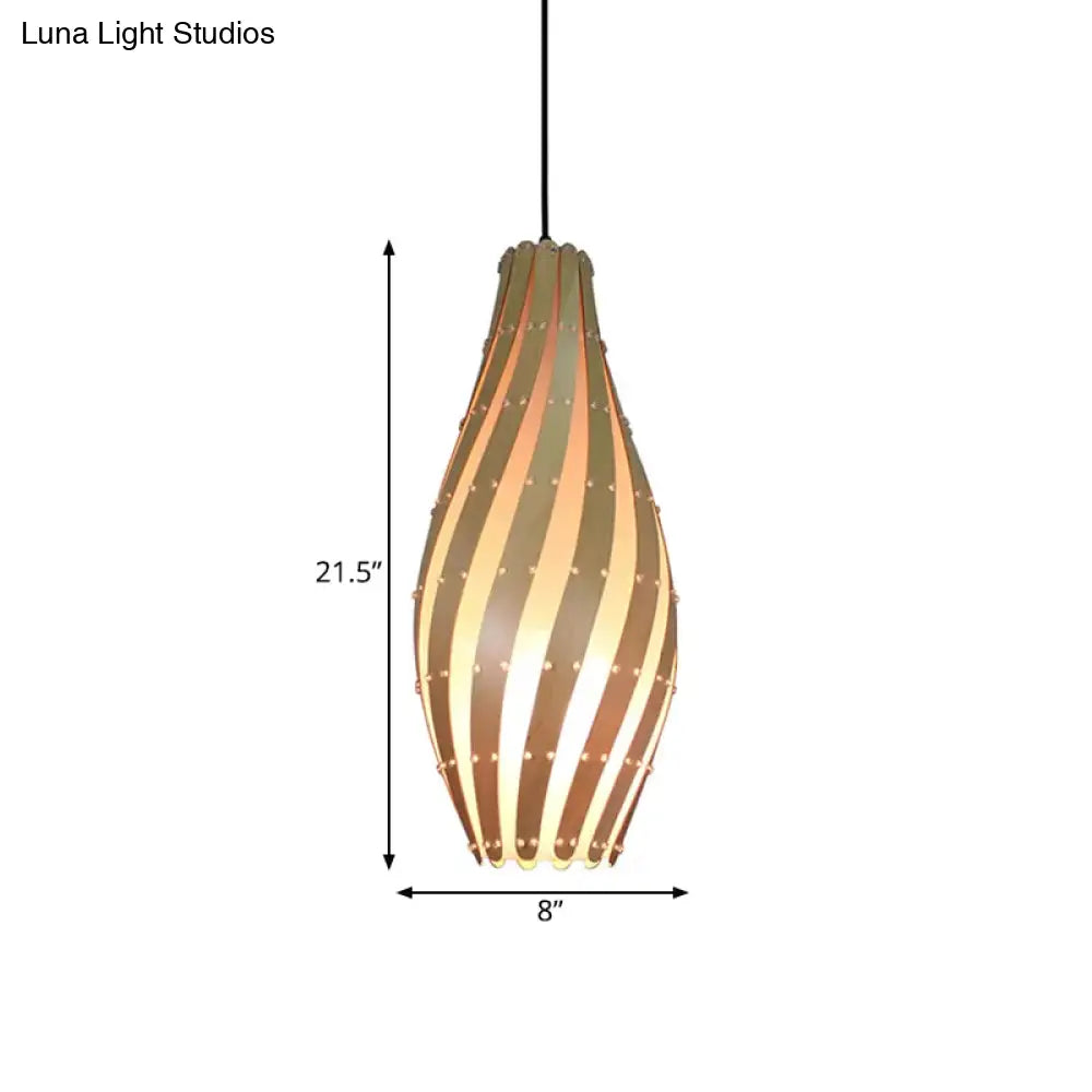 Wooden Pendant Lamp With Beige Shade - 1 Bulb 8’/12’ Wide Ceiling Hanging Light For Restaurants