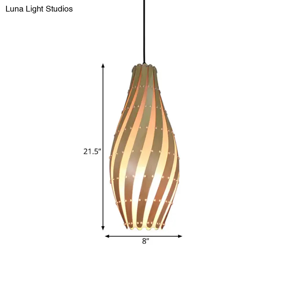 Wooden Jar Pendant Lamp With Beige Shade - Perfect For Restaurant Ceiling Lighting