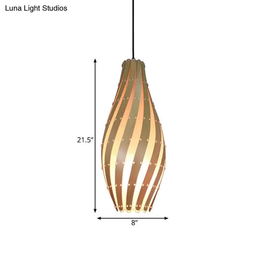 Wooden Jar Pendant Lamp With Beige Shade - Perfect For Restaurant Ceiling Lighting