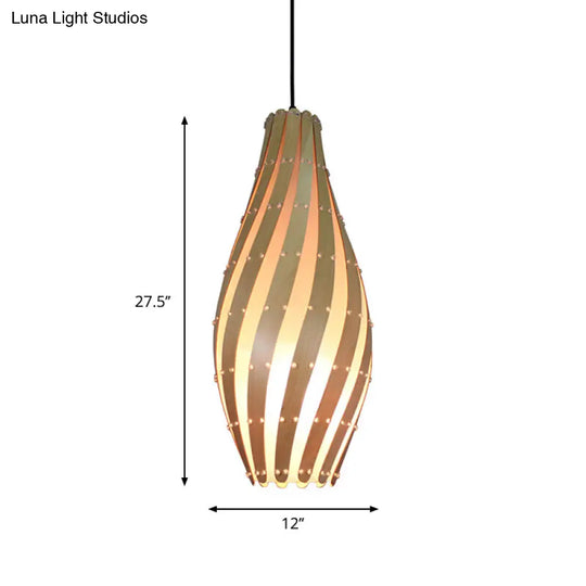 Wooden Jar Pendant Lamp With Beige Shade - Perfect For Restaurant Ceiling Lighting