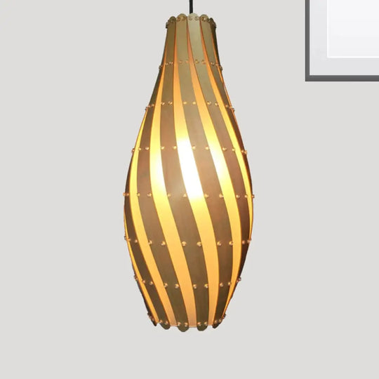 Wooden Pendant Lamp With Beige Shade - 1 Bulb 8’/12’ Wide Ceiling Hanging Light For Restaurants