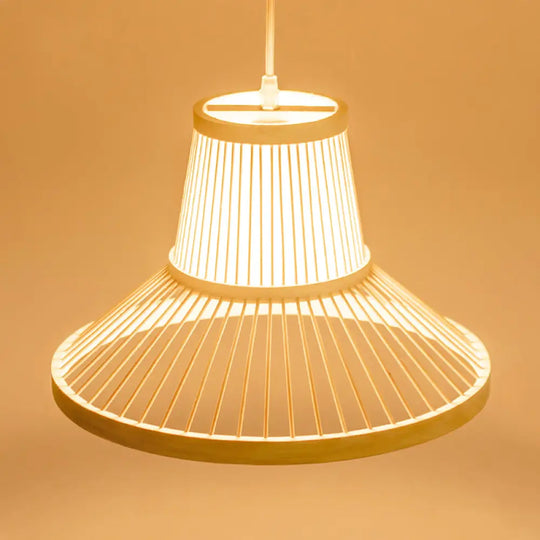 Wooden Pendant Light With Bamboo Shade: Traditional One-Bulb Hanging Lamp Fixture Wood