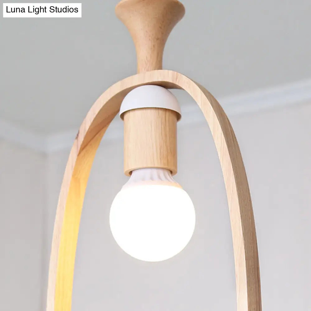 Wooden Pendant Light With Open Bulb Style And White Pigeon Design - 1 Head Hanging Lamp For